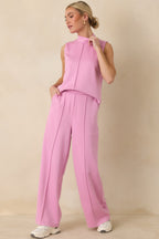 Women's Ready to Jet Petal Pink Knit High-Waisted Wide-Leg Pants | 55% Rayon 3
