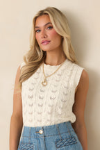 Women's Right Here Beside Me Ivory Knit Sweater Vest | 60% Cotton & 40% Viscose 1