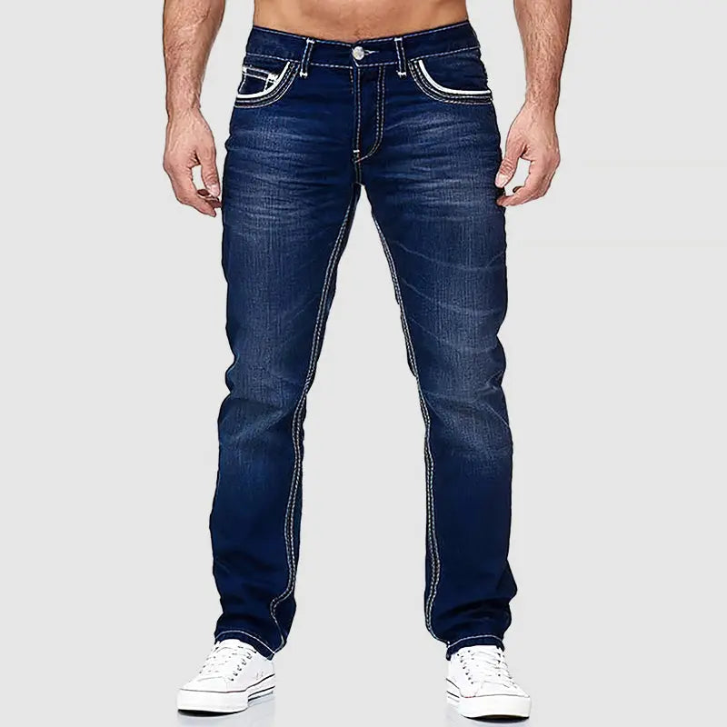 Men's classic-cut straight jeans in cotton-blend denim, front view