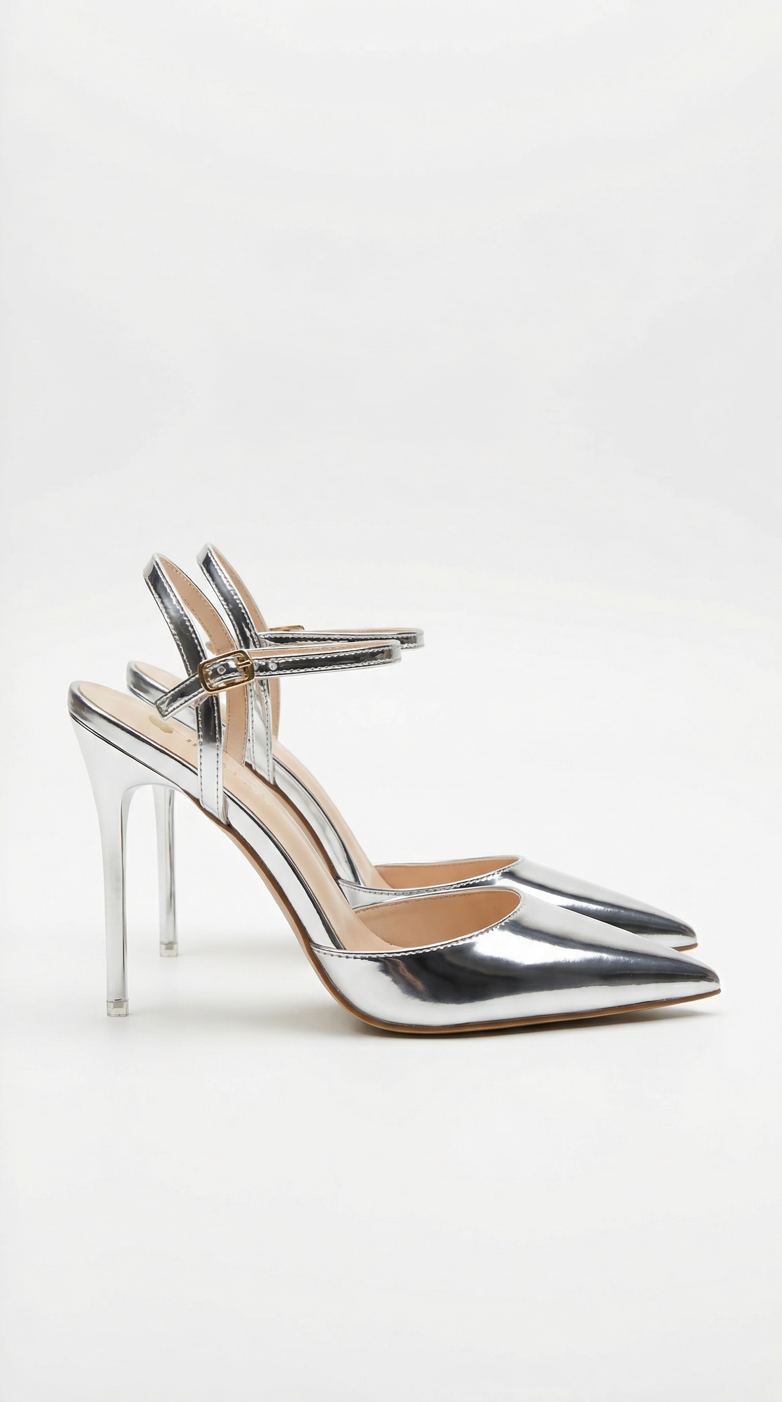 Gold Pointed-Toe Ankle-Strap Heels — Women's Pumps