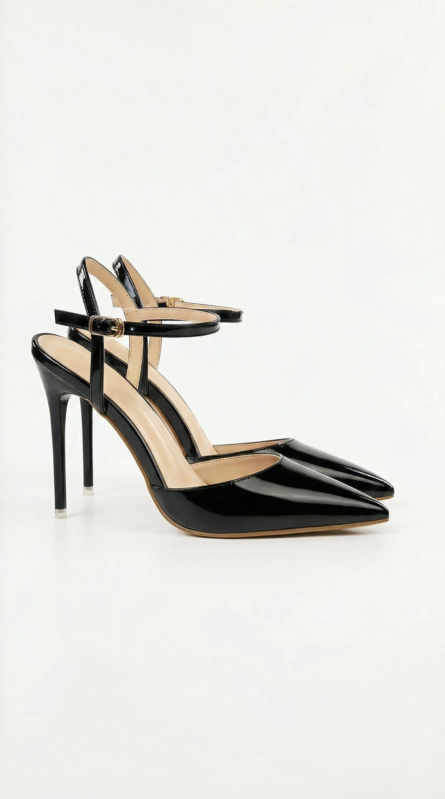 Gold Pointed-Toe Ankle-Strap Heels — Women's Pumps