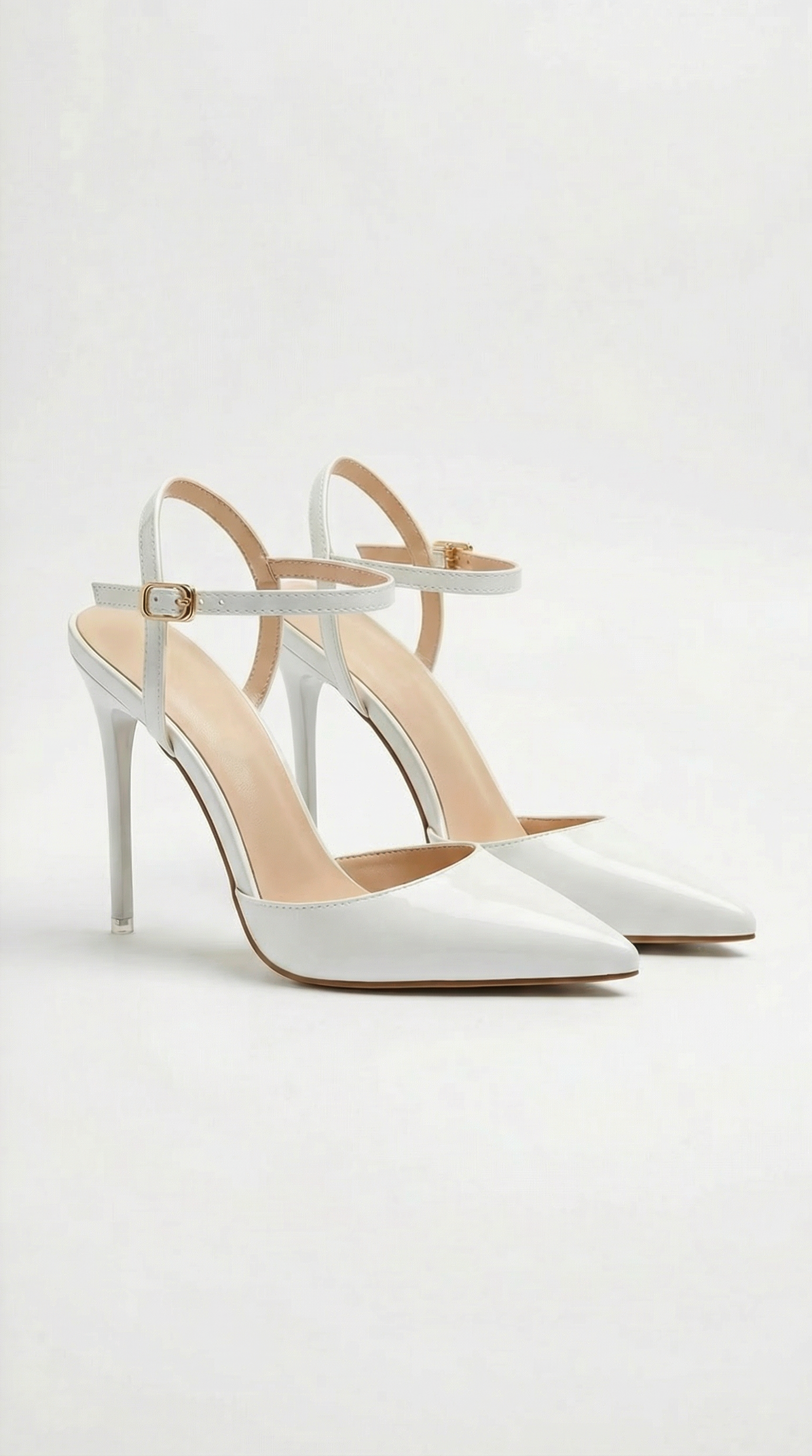 Gold Pointed-Toe Ankle-Strap Heels — Women's Pumps
