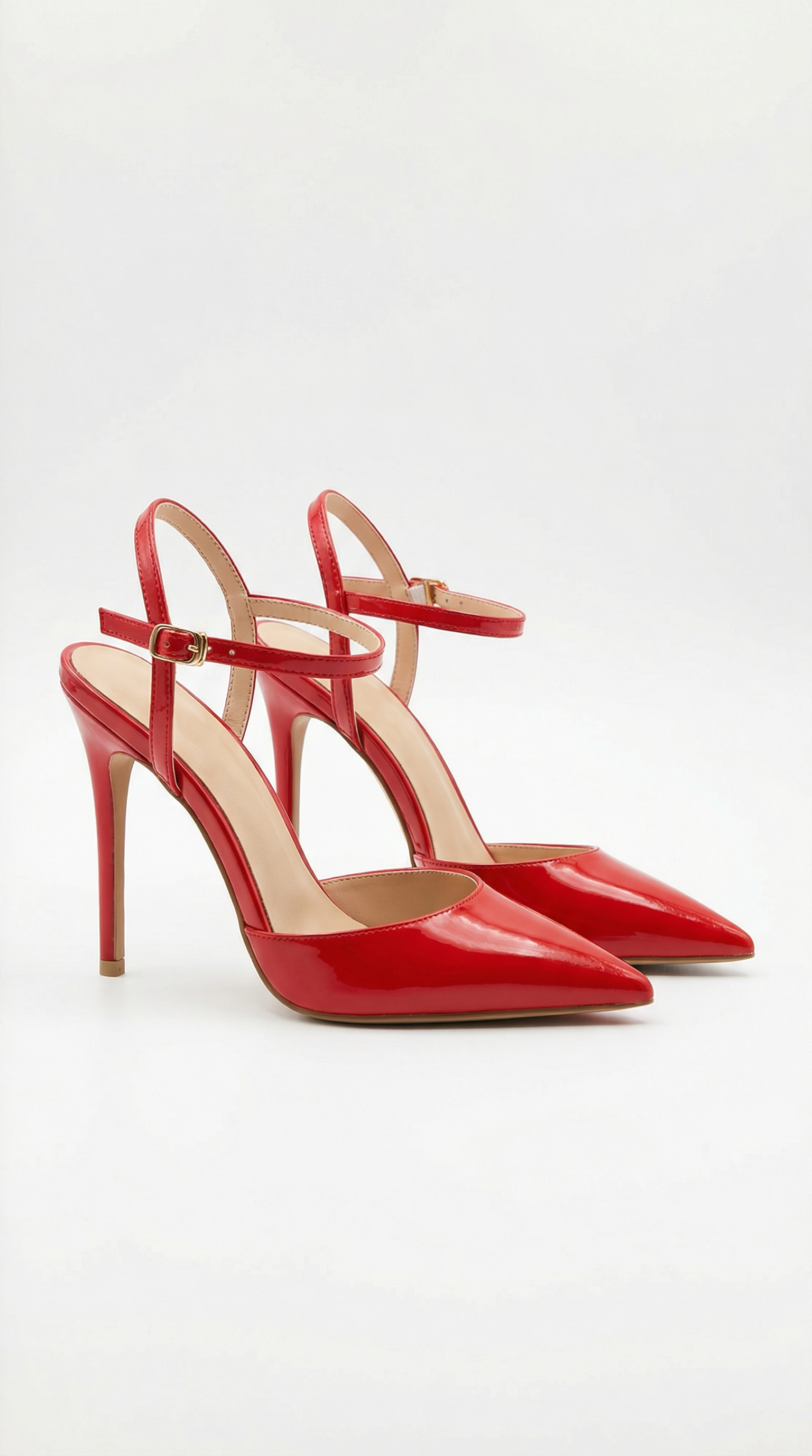 Gold Pointed-Toe Ankle-Strap Heels — Women's Pumps