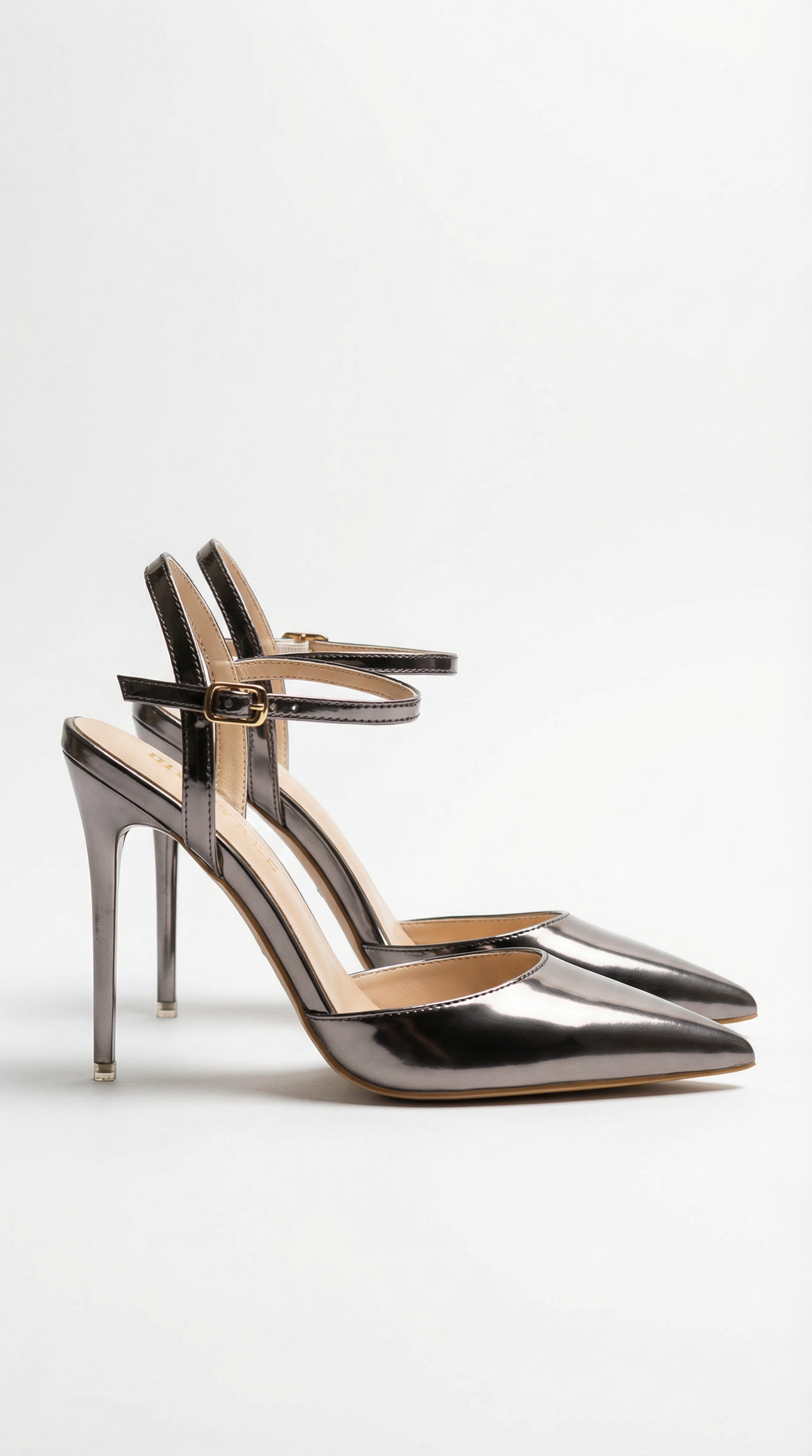 Gold Pointed-Toe Ankle-Strap Heels — Women's Pumps