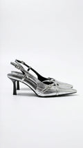 Women's Samantha Collection | Women's Silver Heels with Pointed Toe Design | Chic Slingback Courts for Effortless Style  0