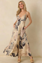 Women's Say It Again Beige Multi Tropical Tie-Back Maxi Dress | 85% Rayon & 15% Linen 2