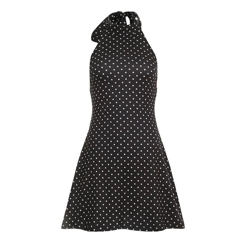 Sleeveless backless polka dot vacation dress