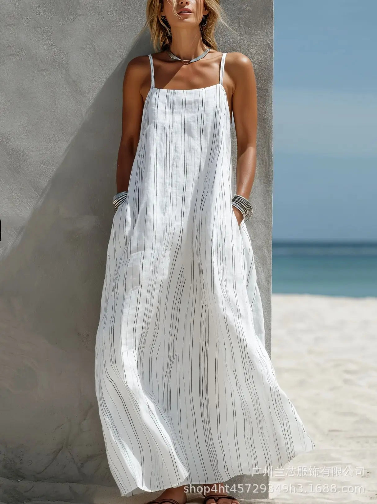 White sleeveless summer maxi dress