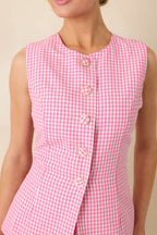 Women's Simply Joyful Pink Gingham Sleeveless Romper | 70% Cotton & 30% Polyester 1