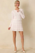 Women's Soft Echoes White Stripe Pointelle Knit Button Up Cardigan | 50% Viscose 0