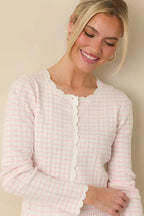 Women's Soft Echoes White Stripe Pointelle Knit Button Up Cardigan | 50% Viscose 1