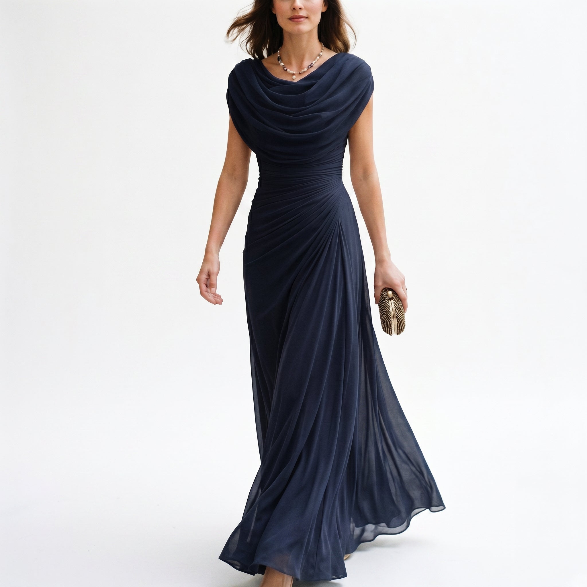 Draped Cowl-Neck Maxi Dress — Elegant