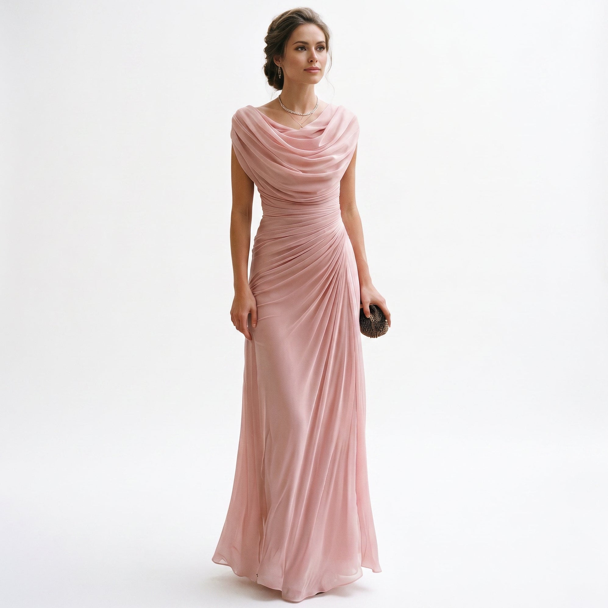 Draped Cowl-Neck Maxi Dress — Elegant