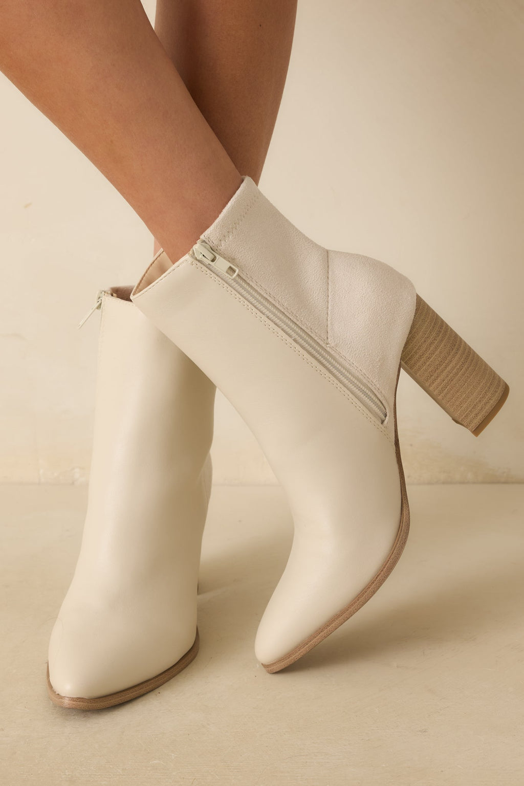 Women's Stand Corrected Ivory Faux Leather Suede Ankle Boots | Heel measures 3.5" 2