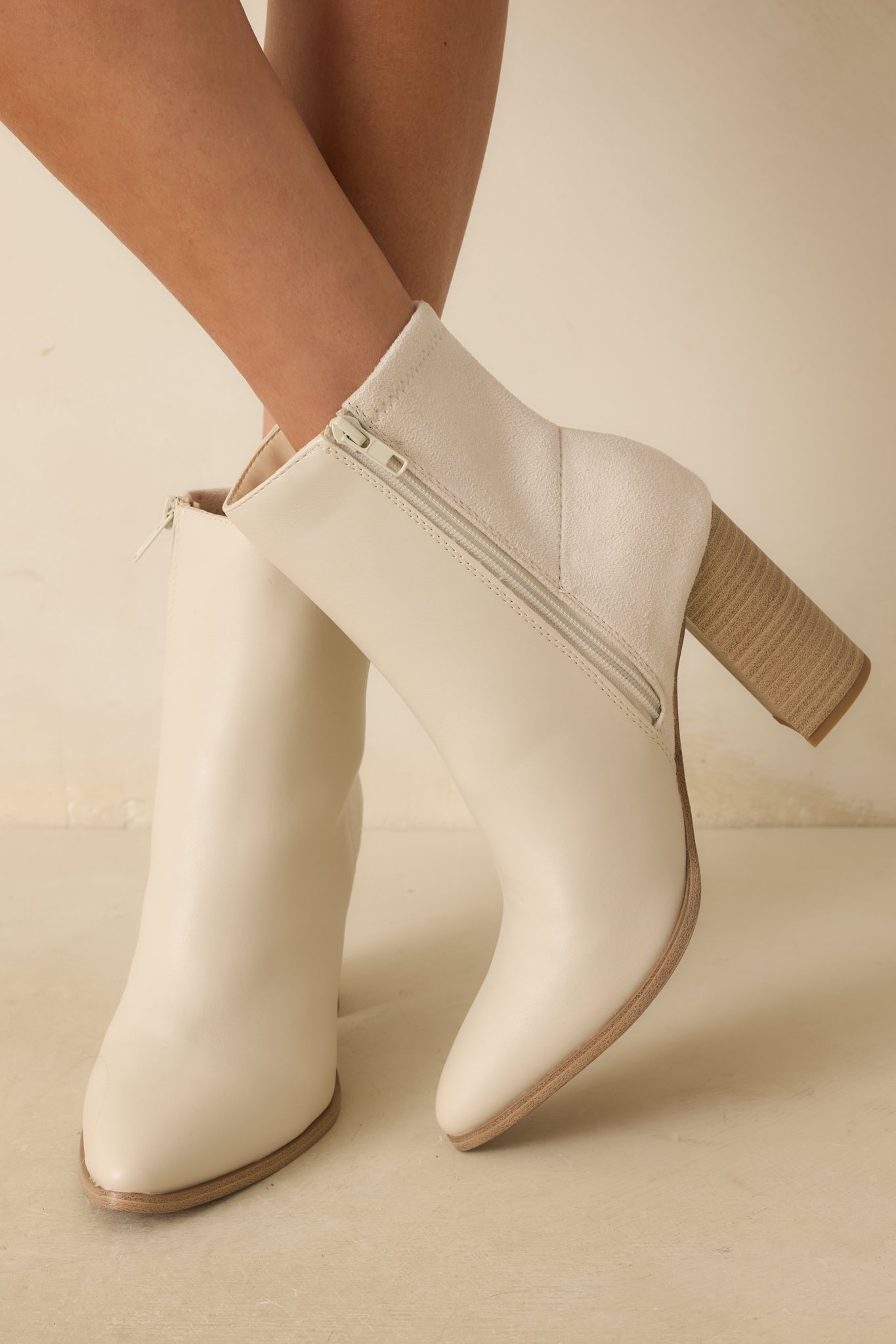 Women's Stand Corrected Ivory Faux Leather Suede Ankle Boots | Heel measures 3.5" 2