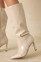 Women's Stay In Touch Ivory Patent Faux Leather Boots | Heel measures 3.5" 2
