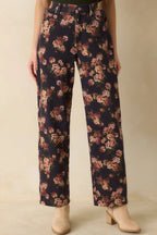 Women's Step By Step Navy Floral Straight Leg Jeans | 100% Cotton 0