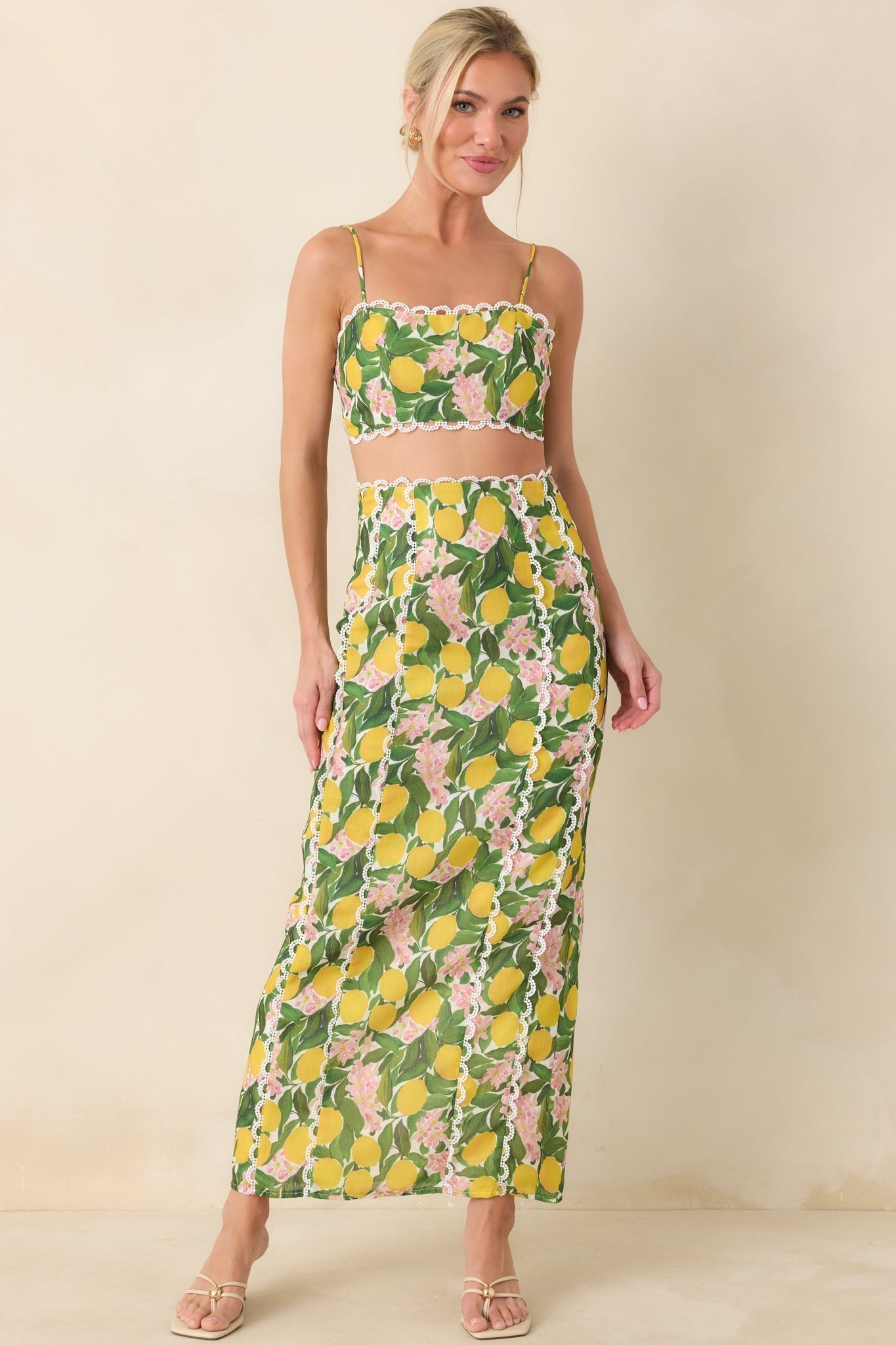 Women's Sweetest in the Grove Yellow Multi Lemon Blossom Crop Top | 65% Cotton & 35% Polyester 0