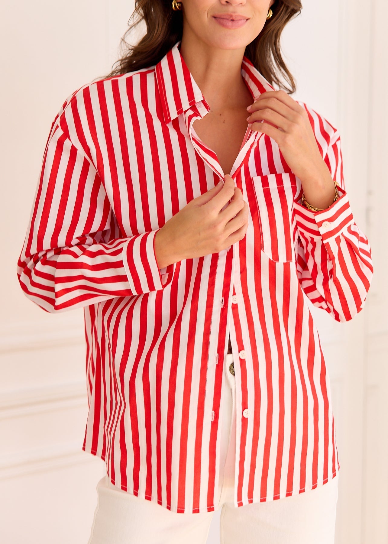 Tanaïs | Women's Shirt with Striped Cotton Design | Stylish Long Sleeve Top for Versatile Wear
