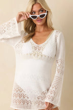 Women's The Breeze In My Hair White Open Knit Cover Up Mini Dress | 100% Polyester 1