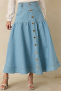 Women's Town & Country Light Wash Denim Button-Down Maxi Skirt | 78% Cotton 0