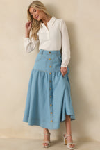 Women's Town & Country Light Wash Denim Button-Down Maxi Skirt | 78% Cotton 1