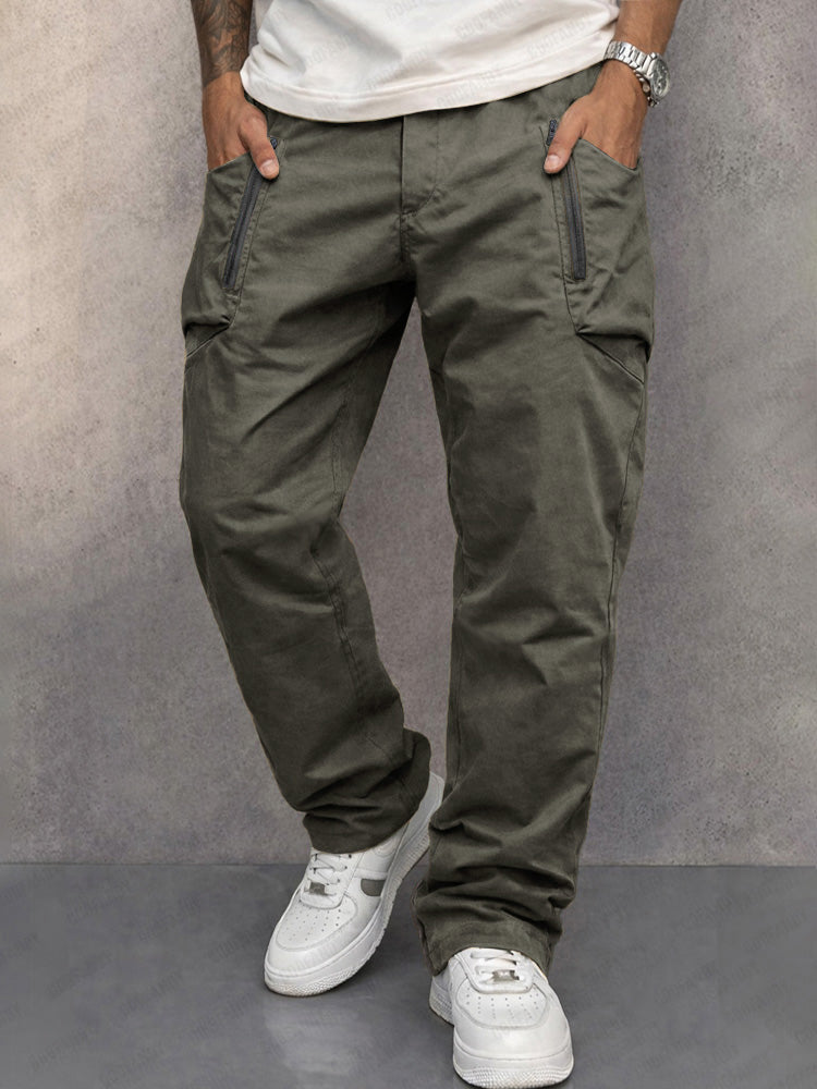 Cotton Cargo Pants — Elastic Waist, Multi-Pocket