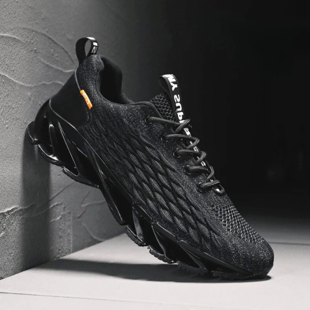 Black knit running sneakers
