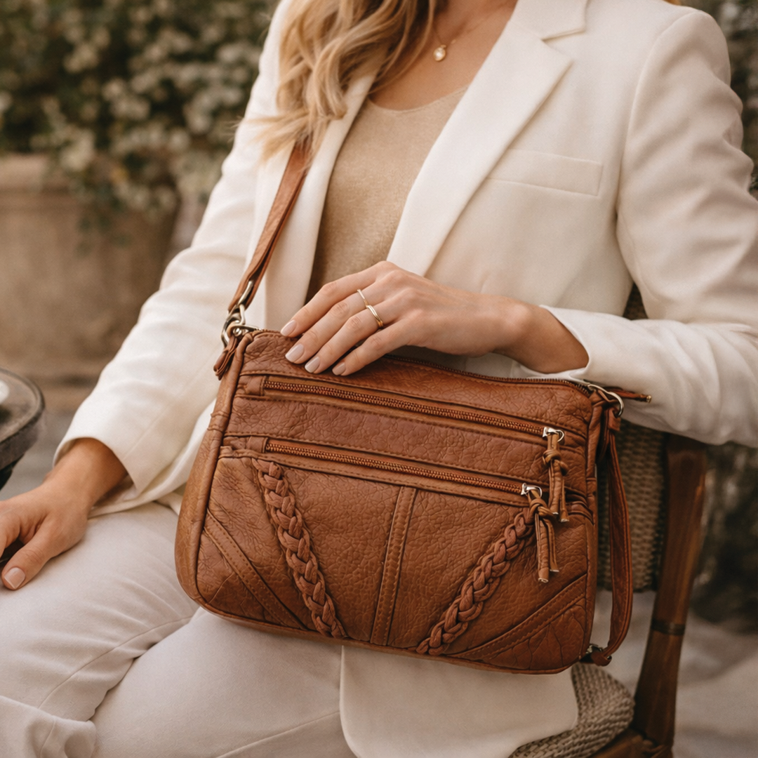 Vegan Leather Crossbody Bag with Multi-Zippered Compartments | Stylish Crossbody Purse for Everyday Organization