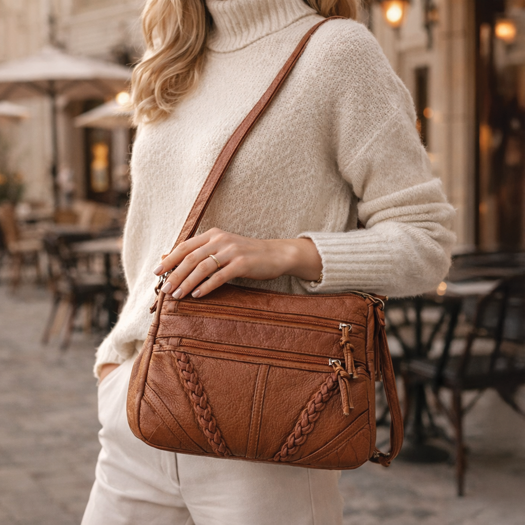 Vegan Leather Crossbody Bag with Multi-Zippered Compartments | Stylish Crossbody Purse for Everyday Organization