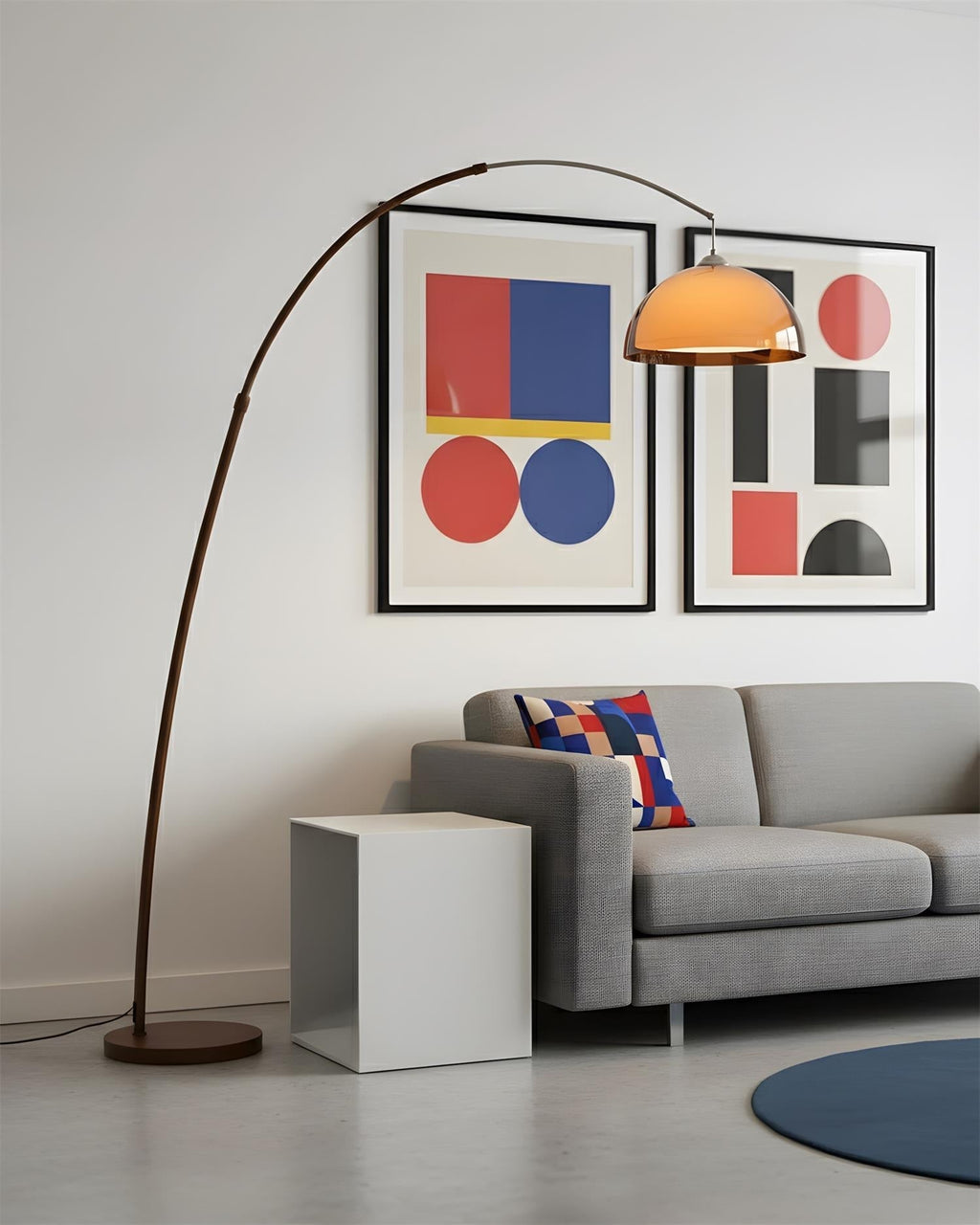 Arc Floor Lamp — Warm Dome Shade