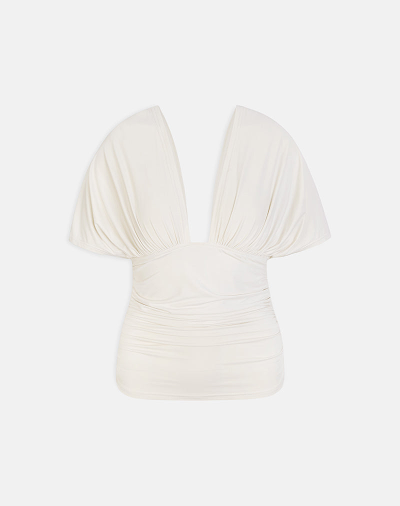 Vernia Collection | Women's Top with Plunge V-Neck & Batwing Sleeves | Stylish Blouse for Effortless Elegance