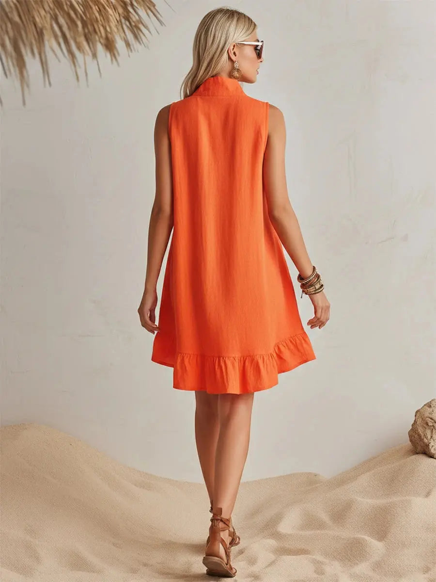 Vibrant Summer Dresses | Women's Mini Dress with Stand Collar & Ruffled Hem for Effortless Style