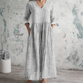 Vintage Charm | Breathable V Neck Stripe Dress with Relaxed Fit | Effortless Everyday Style for Women