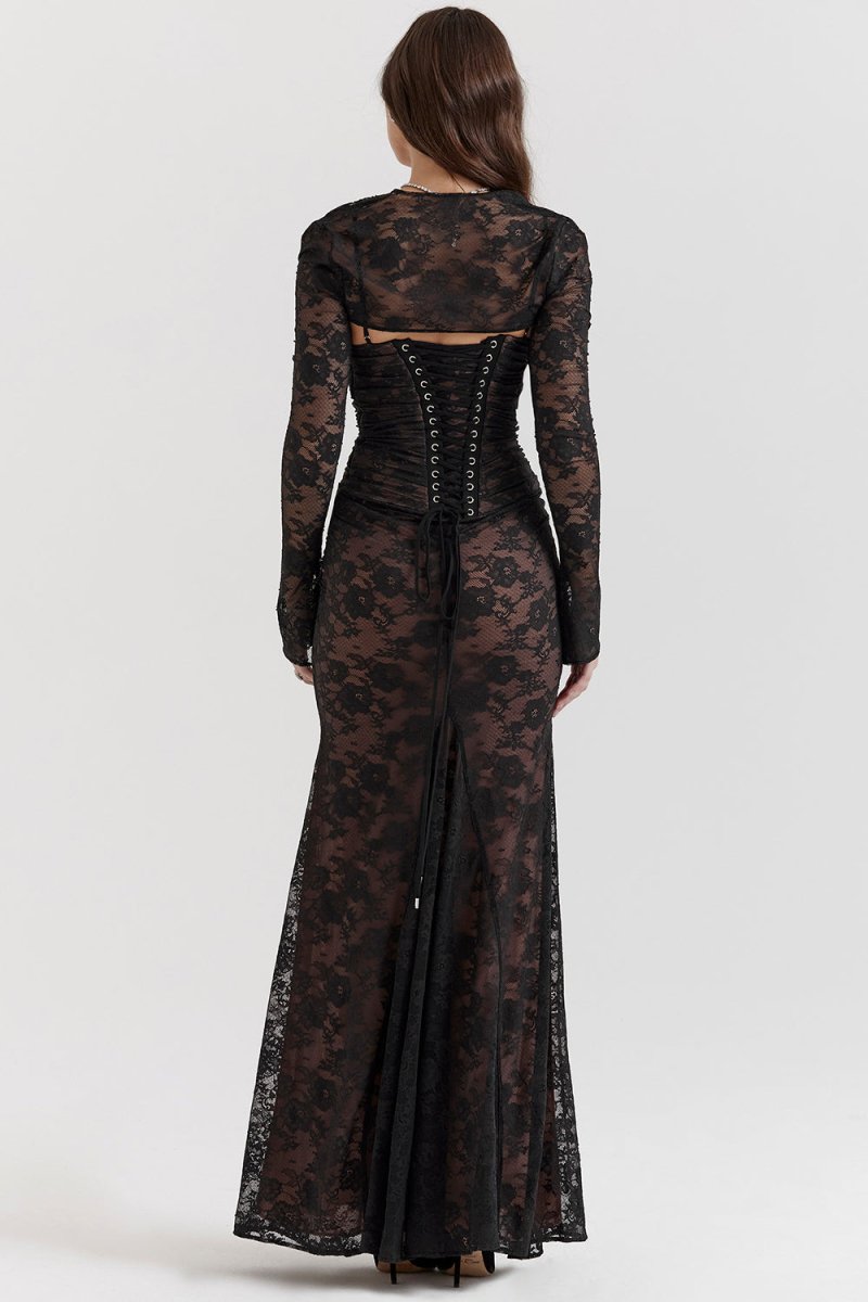 Vintage Elegance – Floral Maxi Dress with Lace Details – Timeless...