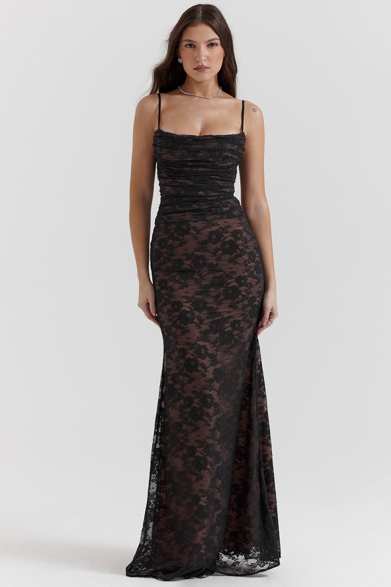 Vintage Elegance – Floral Maxi Dress with Lace Details – Timeless...