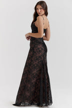 Vintage Elegance – Floral Maxi Dress with Lace Details – Timeless...