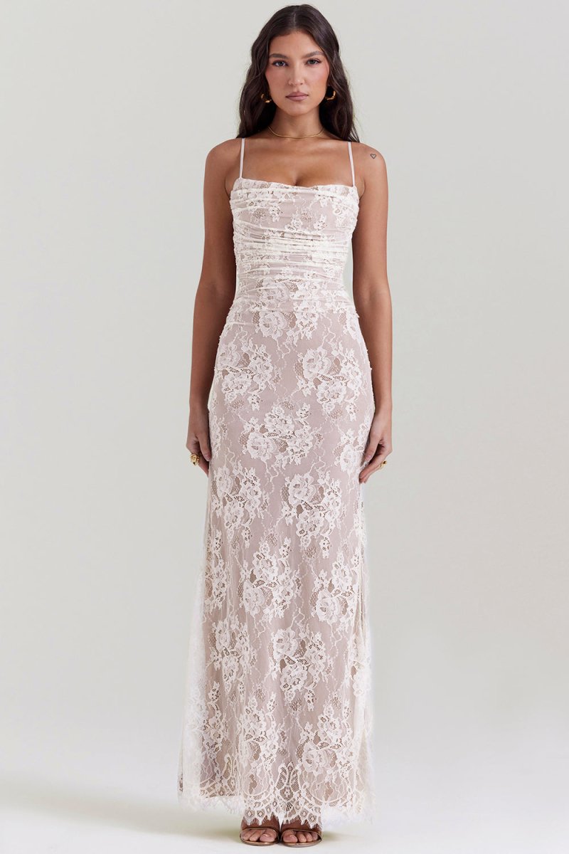 Vintage Elegance – Floral Maxi Dress with Lace Details – Timeless...