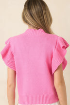 Women's Watch Her Work Hot Pink Knit Flutter Sleeve Top | 60% Cotton & 40% Acrylic 7