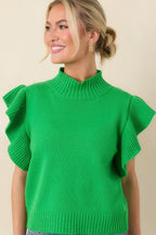 Women's Watch Her Work Kelly Green Knit Flutter Sleeve Top | 60% Cotton & 40% Acrylic 1