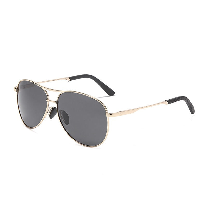 Polarized aviator sunglasses, gold frame with brown lens