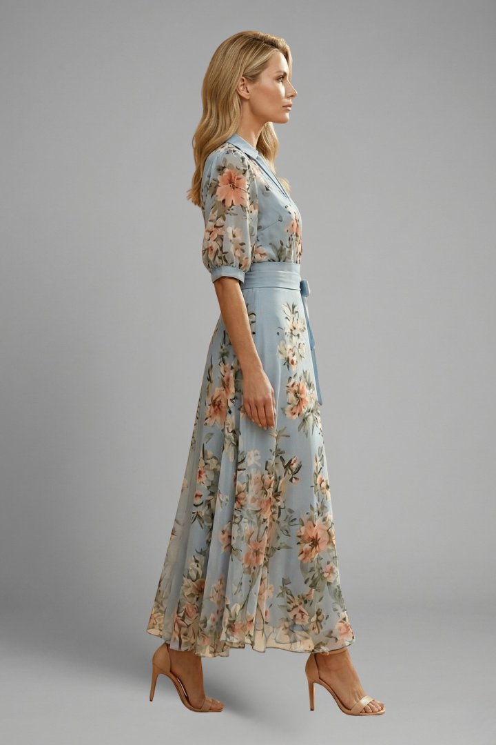 Floral V-neck midi dress back view