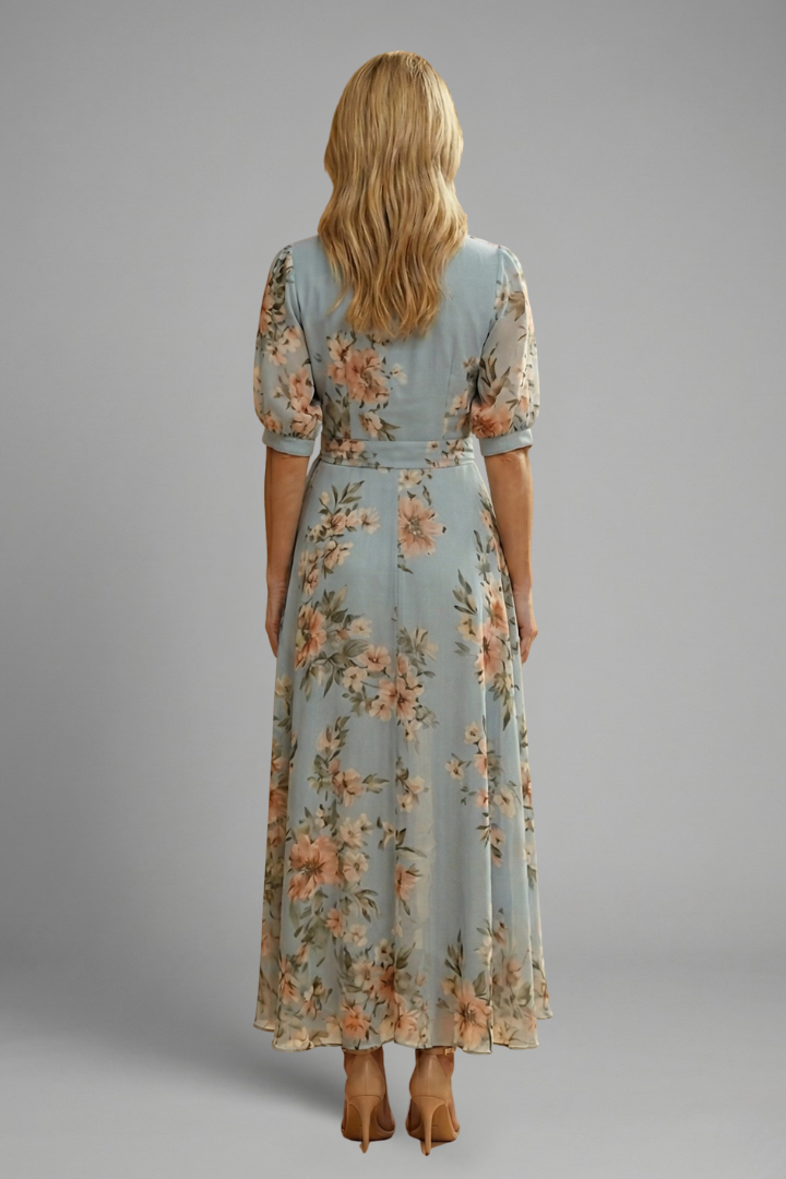Floral V-neck midi dress full-length view