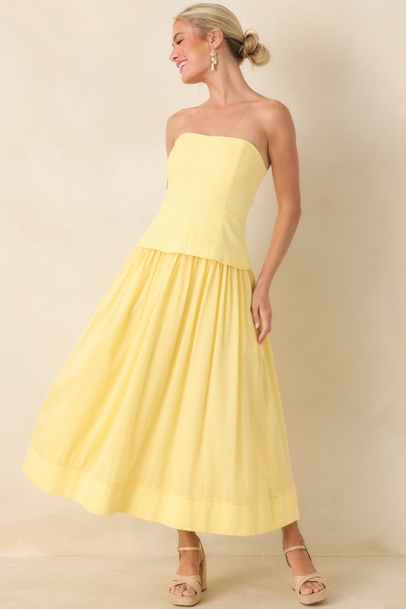 Women's You Already Know Yellow Cotton Bustier Bodice Strapless Midi Dress | Shell 1: 100% Cotton 0
