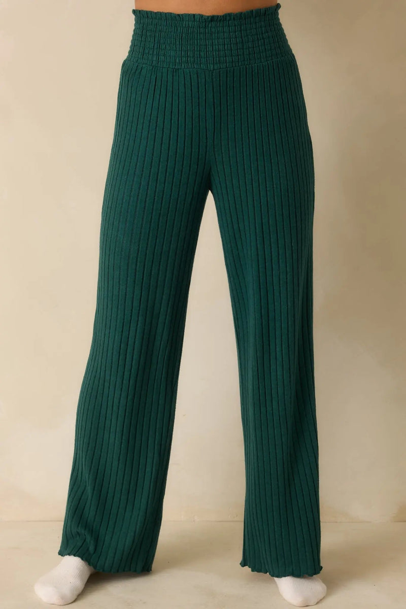 Women's Z Supply Mistletoe Green Dawn Smocked Ribbed Knit Pants | 97% Polyester & 3% Spandex 0