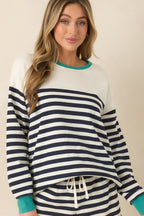 Women's Z Supply Navy Cotton Blend Layer Up Stripe Sweatshirt | 60% Cotton & 40% Polyester 1