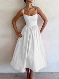 Zoe's – Women's U-Neck Pleated Midi Dress with Spaghetti Straps –...