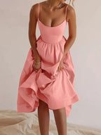 Zoe's – Women's U-Neck Pleated Midi Dress with Spaghetti Straps –...