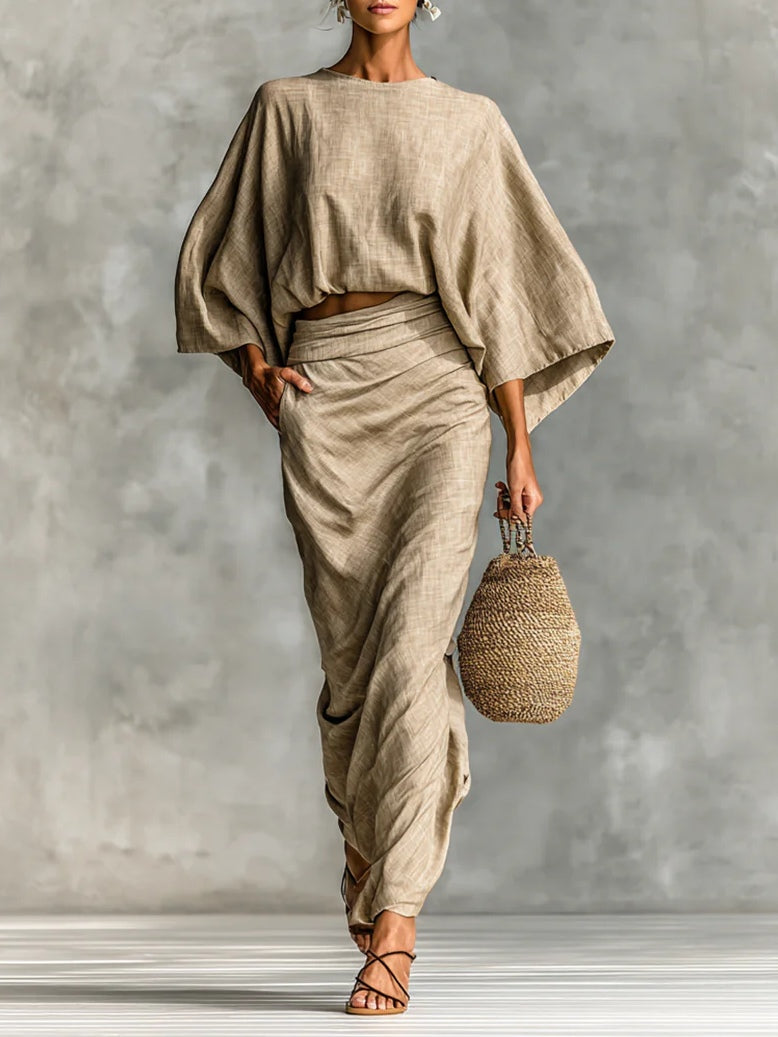 Zyphorynne | Women's Loungewear Two Piece Set with Chic Batwing Sleeves | Effortless Elegance for Any Occasion