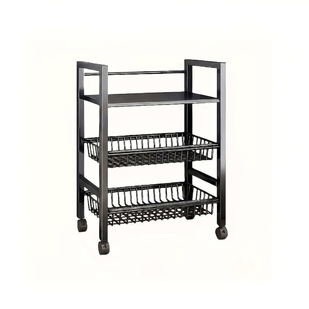 4-Tier Rolling Storage Rack — Metal Shelf with Wire Baskets & Wheels